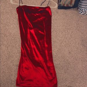 Spaghetti strap red velvet mini dress